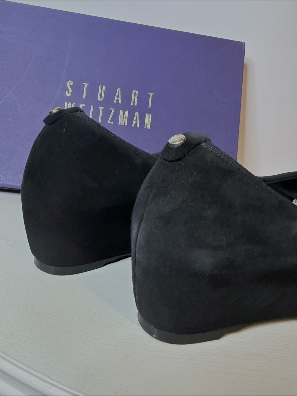 Stuart Weitzman Black Suede Sculpted Wedge Shoes Size 7 - Picture 6 of 8